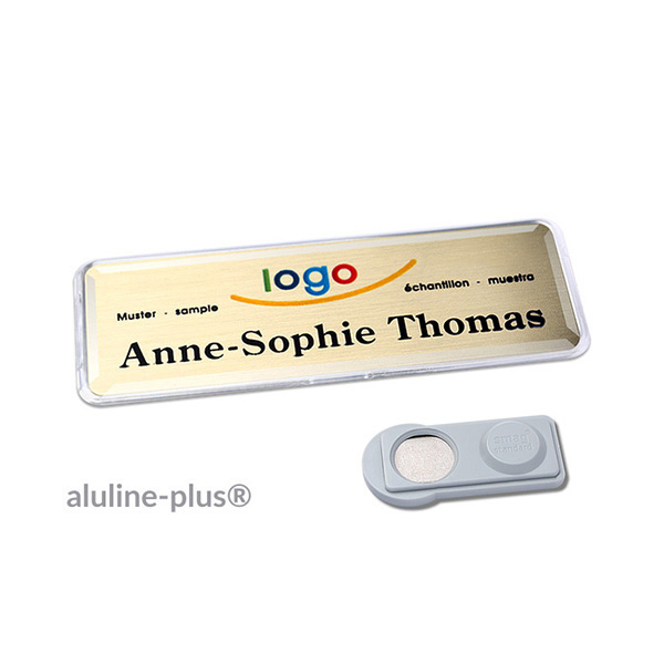 10 Namensschilder aluline-plus , magnetisch 76 x 25 mm | gold | smag Magnet, Aluminium