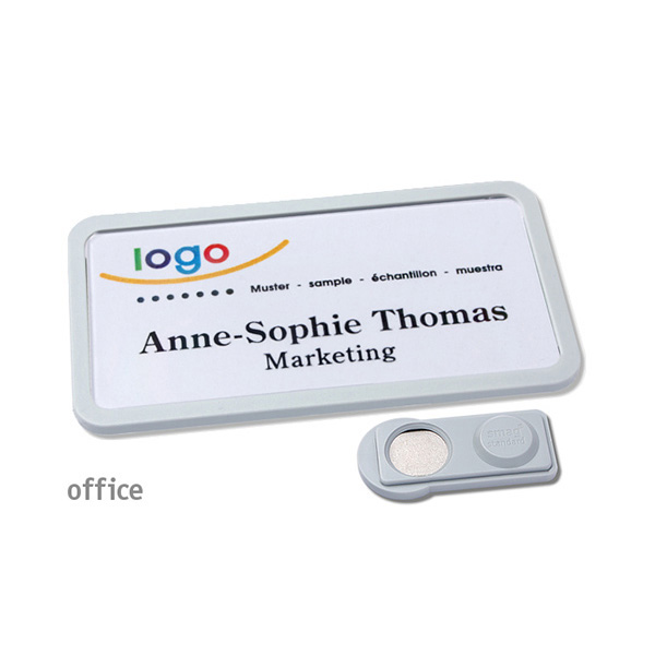 10 Namensschilder OFFICE, magnetisch 75 x 37 mm | hellgrau | smag Magnet, Kunststoff