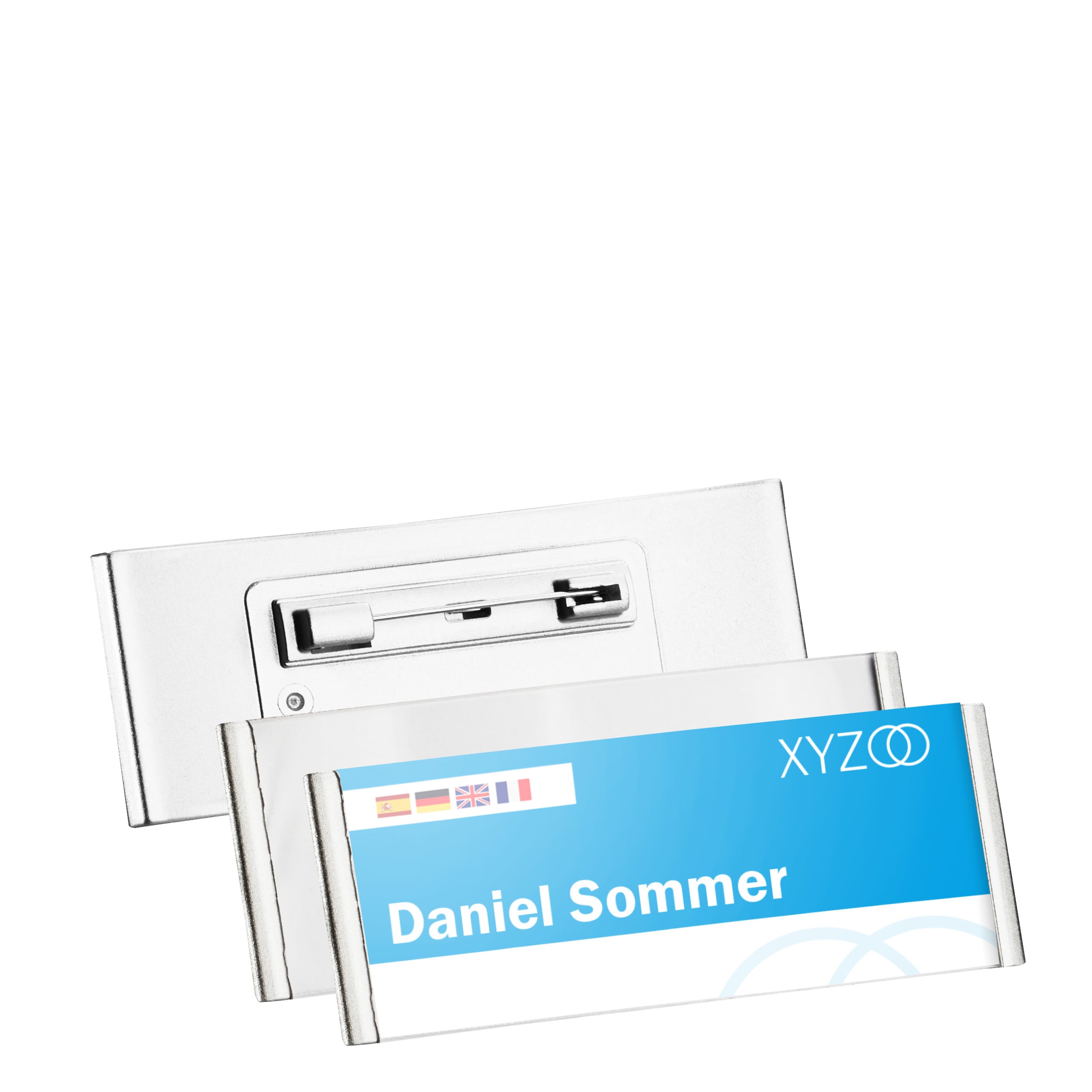 10 Namensschild mit Nadel FORUM 70 x 30 mm, Kunststoff, silber