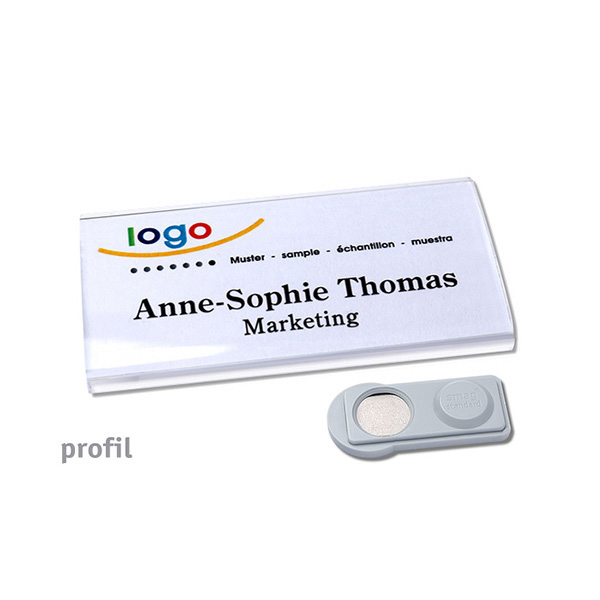 10 Namensschilder PROFIL, magnetisch 75 x 37 mm | smag Magnet, Acryl (PMMA), transparent
