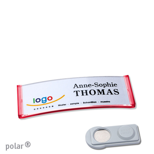 10 Namensschilder polar , magnetisch 64 x 22 mm | transluzent|rot | smag Magnet, Kunststoff
