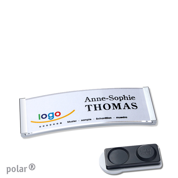 10 Namensschilder polar , magnetisch 64 x 22 mm | chrom | smag Magnet, extra stark, Kunststoff