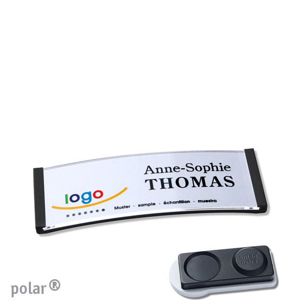 10 Namensschilder polar , magnetisch 64 x 22 mm | schwarz | smag Magnet, extra stark, Kunststoff