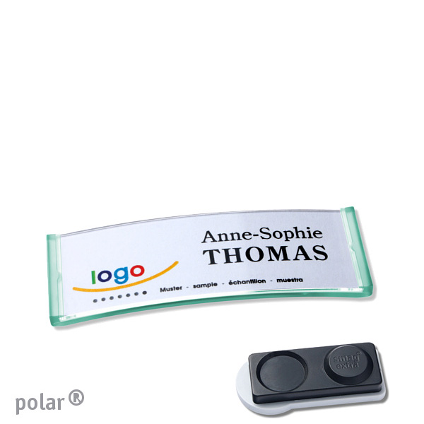 10 Namensschilder polar , magnetisch 64 x 22 mm | transluzent|grün | smag Magnet, extra stark, Kunststoff