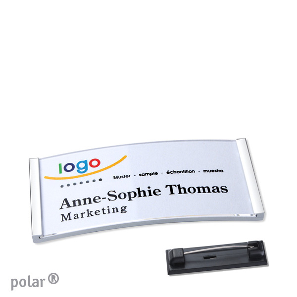 10 Namensschild mit Nadel polar 65 x 30 mm | chrom, Kunststoff
