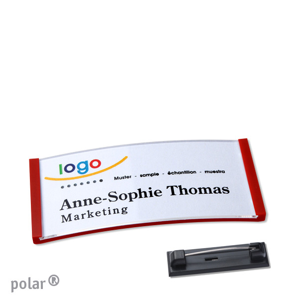 10 Namensschild mit Nadel polar 65 x 30 mm | rot, Kunststoff