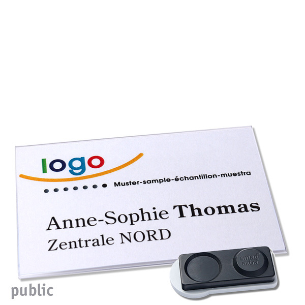 10 Namensschilder PUBLIC, magnetisch 85 x 54 mm | smag Magnet, extra stark, Hart-PVC, transparent