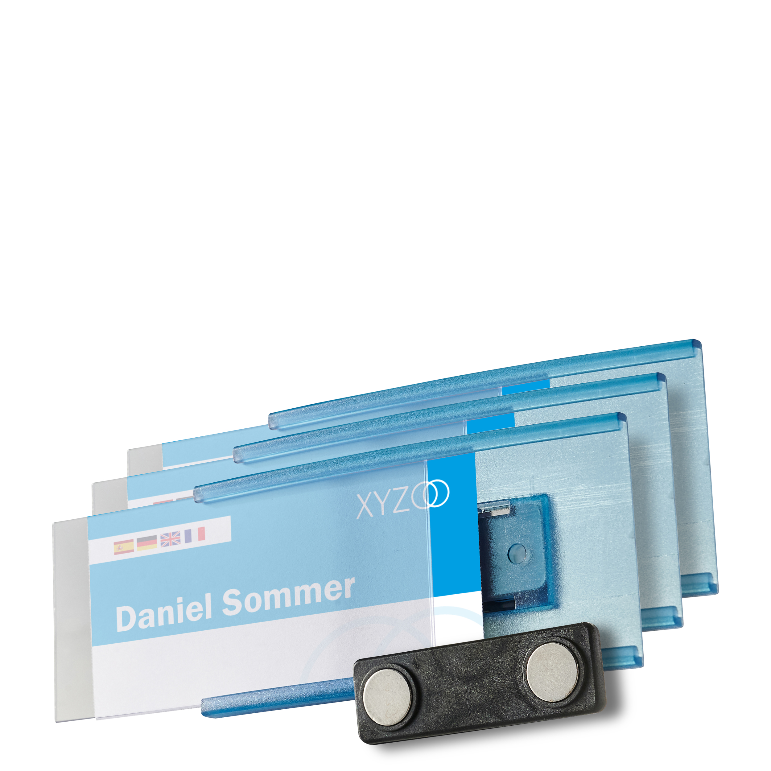 10 Namensschilder MEET, magnetisch transluzent|blau, Kunststoff