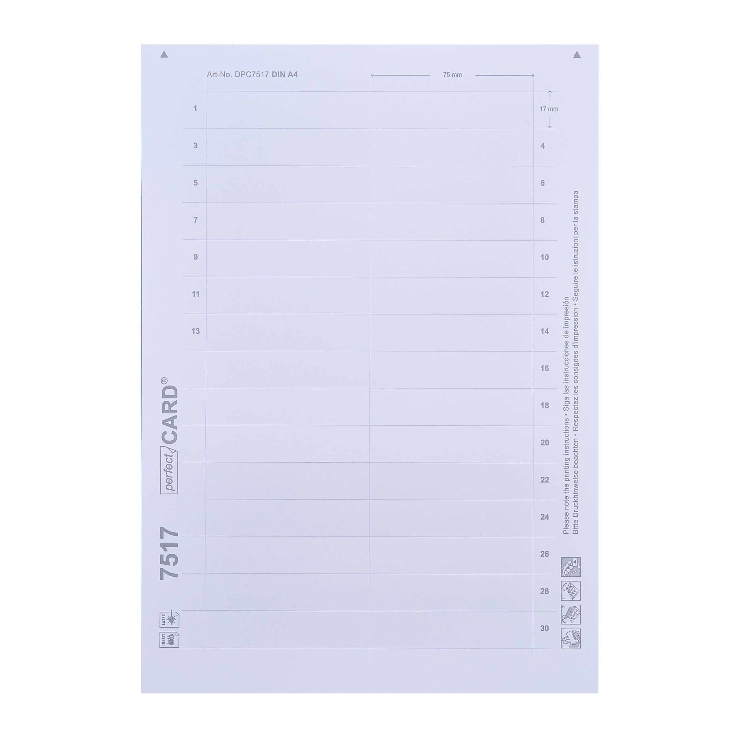 Druckbogen, blanko Office/Profil 20, 75 x 17 mm, weiß