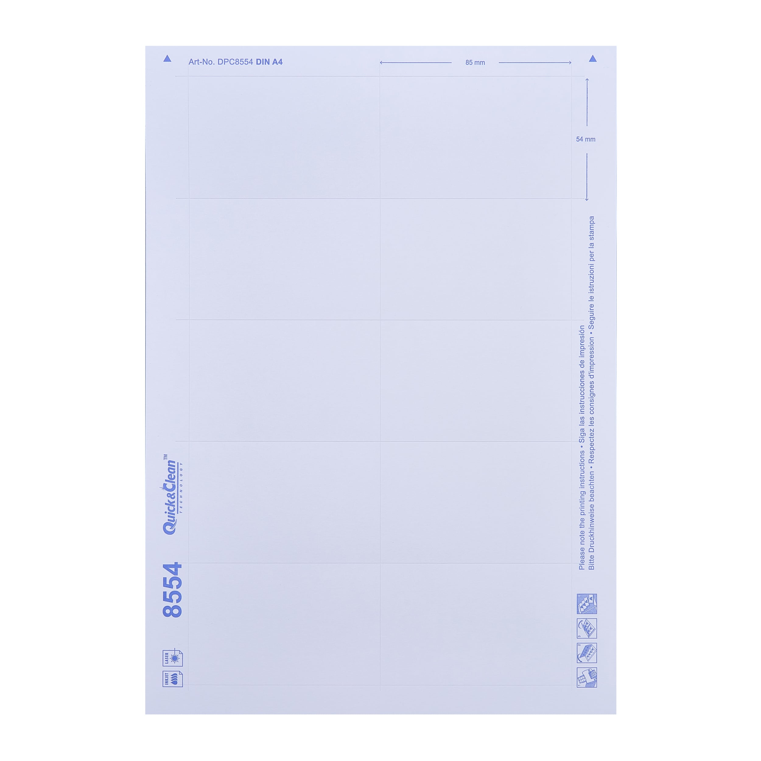 Druckbogen, blanko Vista / Event/ Public/ Forum 60, 85 x 54 mm, weiß