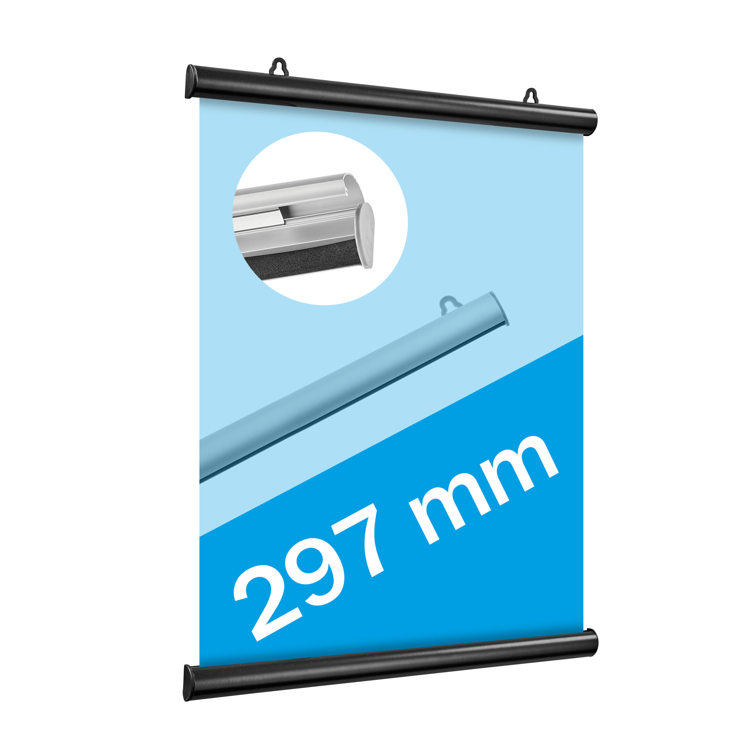 Posterklemmschienen Aluminium, aufklappbar 297 mm | schwarz
