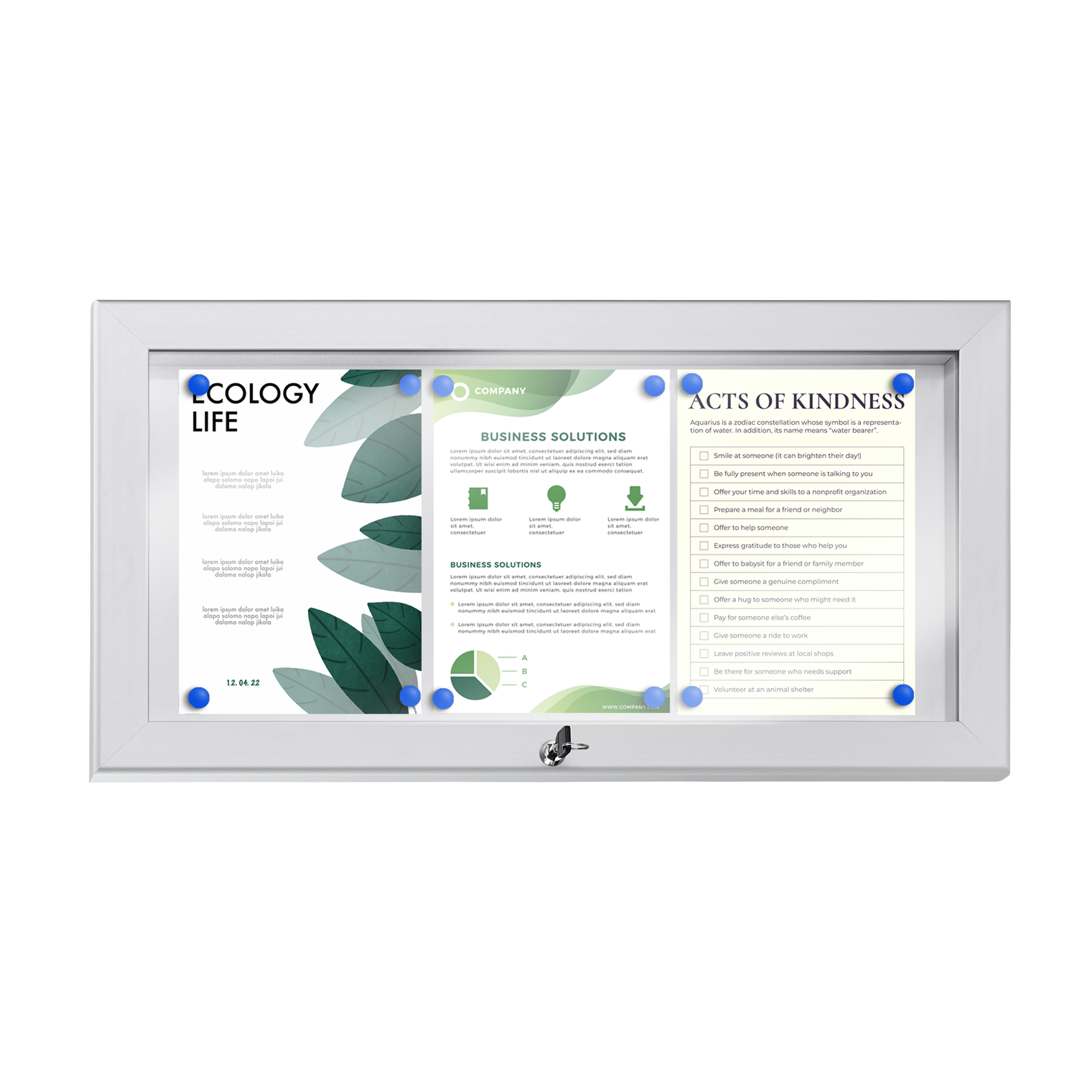 Schaukasten, Innen und Außen, wetterfest, silber 3x A4, Aluminium|PC|PP