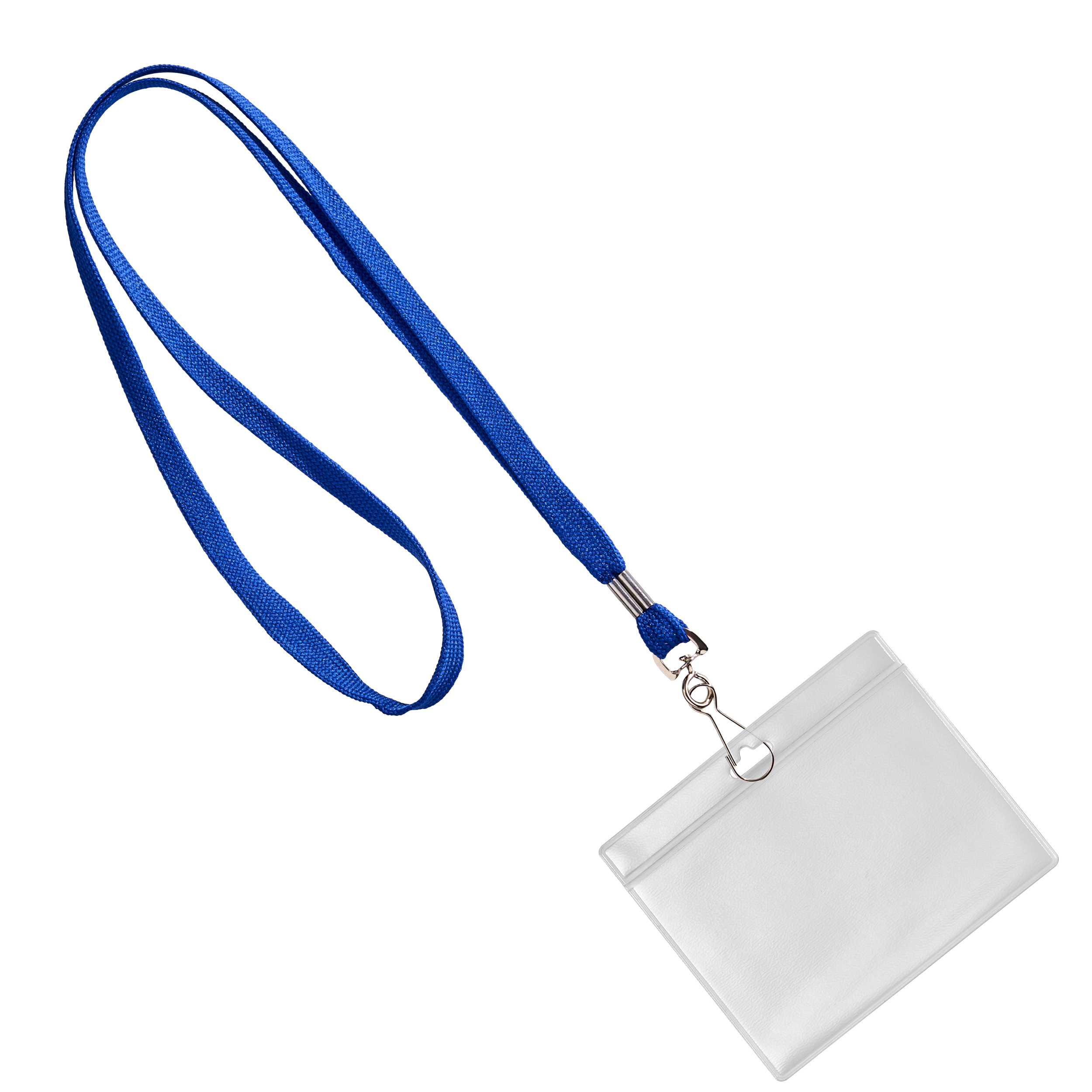 100 Set - Ausweishülle mit Band blau | A7 | Querformat, Weich-PVC|Polyester