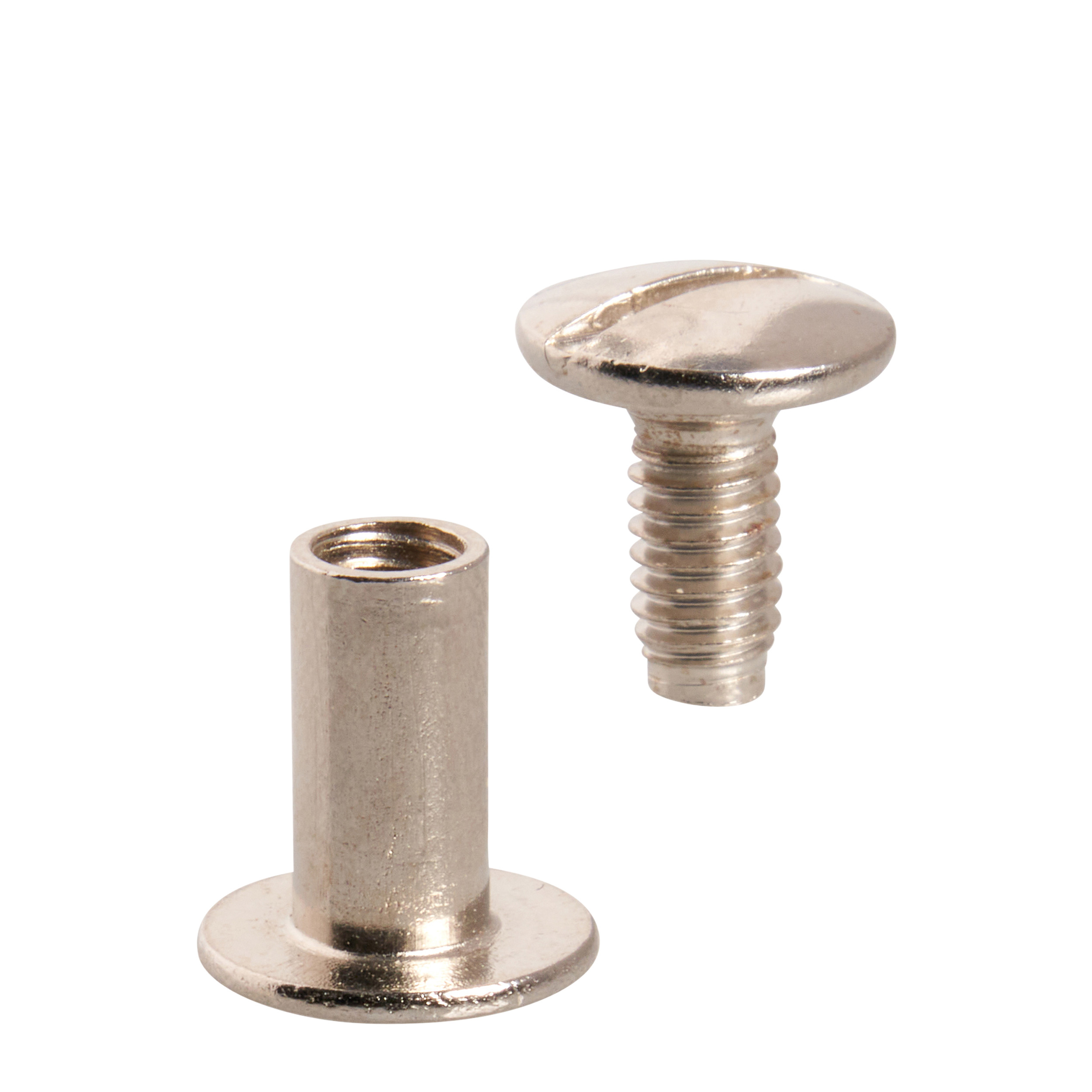 100 Buchschrauben, vernickelt 13 mm | Hülse glatt, Schraube geschlitzt, Metall, silber