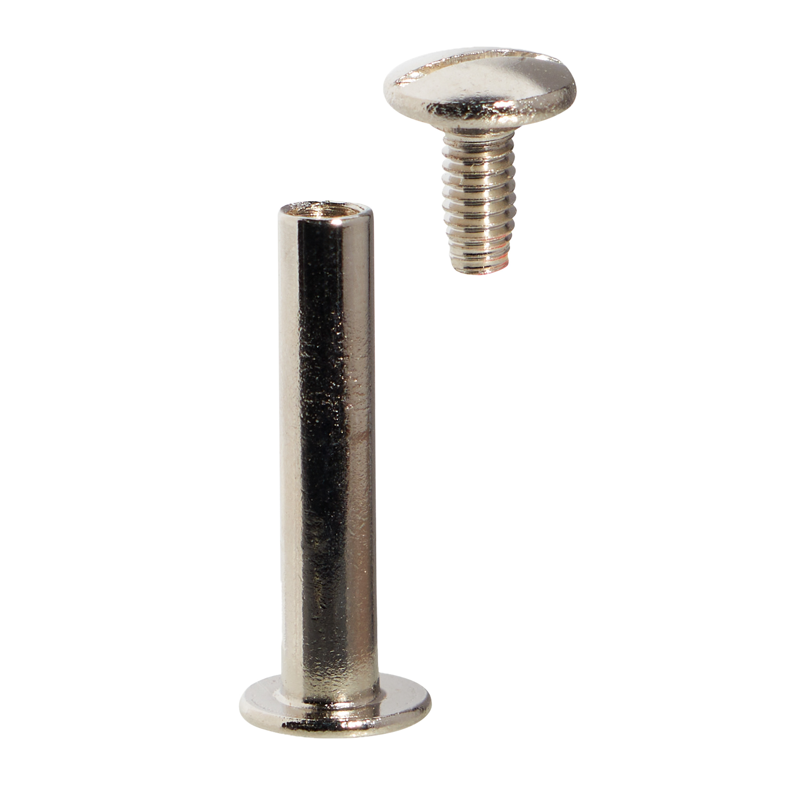 100 Buchschrauben, vernickelt 21 mm | Hülse glatt, Schraube geschlitzt, Metall, silber