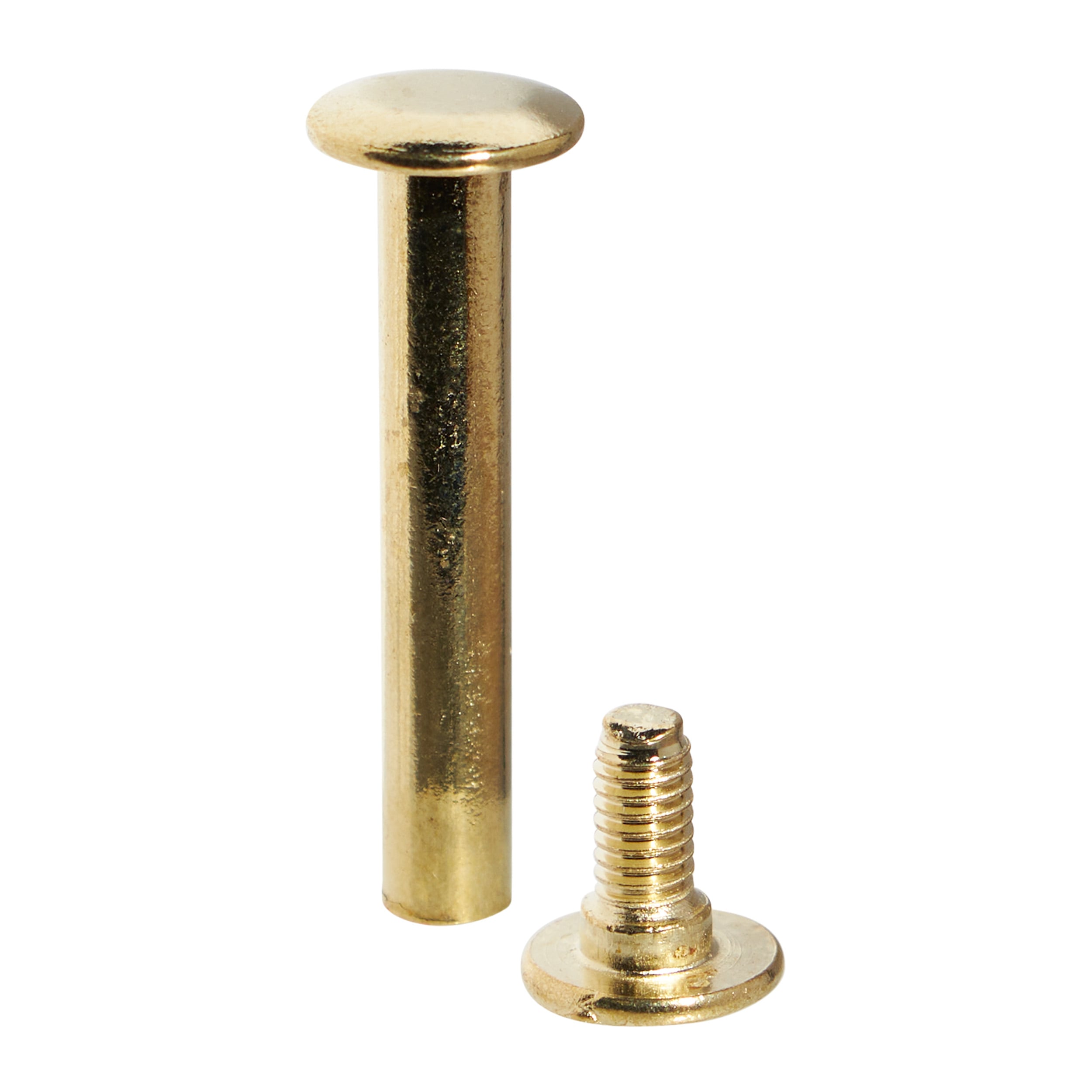 100 Buchschrauben, Messing 44 mm | Hülse glatt, Schraube geschlitzt, Metall, gold