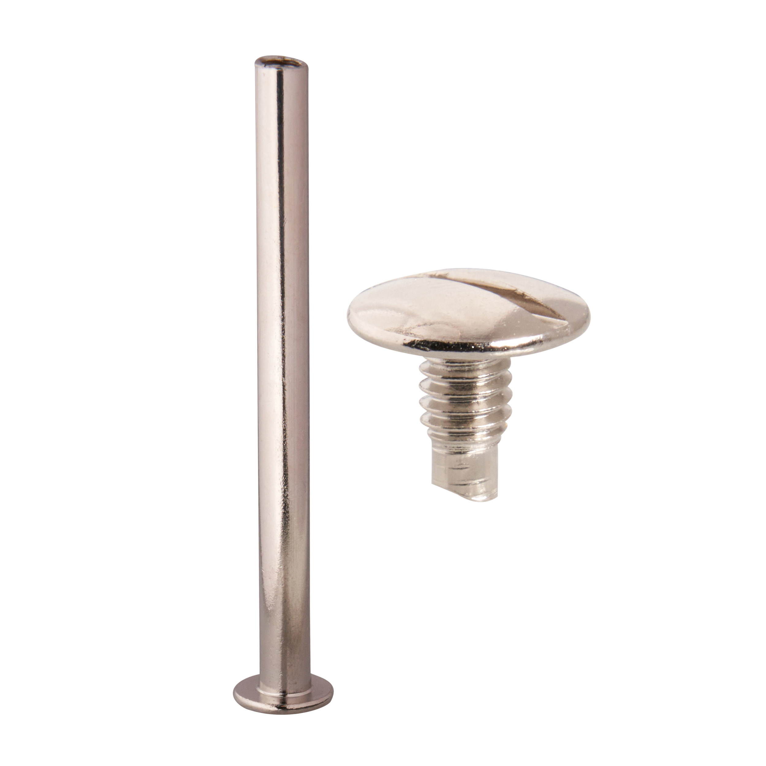 100 Buchschrauben, vernickelt 70 mm | Hülse glatt, Schraube geschlitzt, Metall, silber