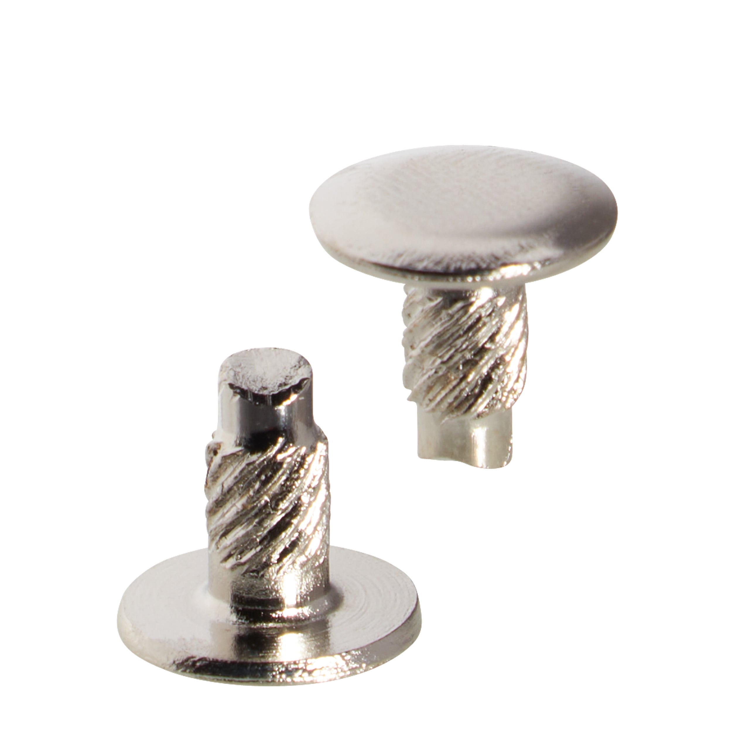 100 Einpressköpfe für Buchschrauben, 6 mm, vernickelt, Metall, silber