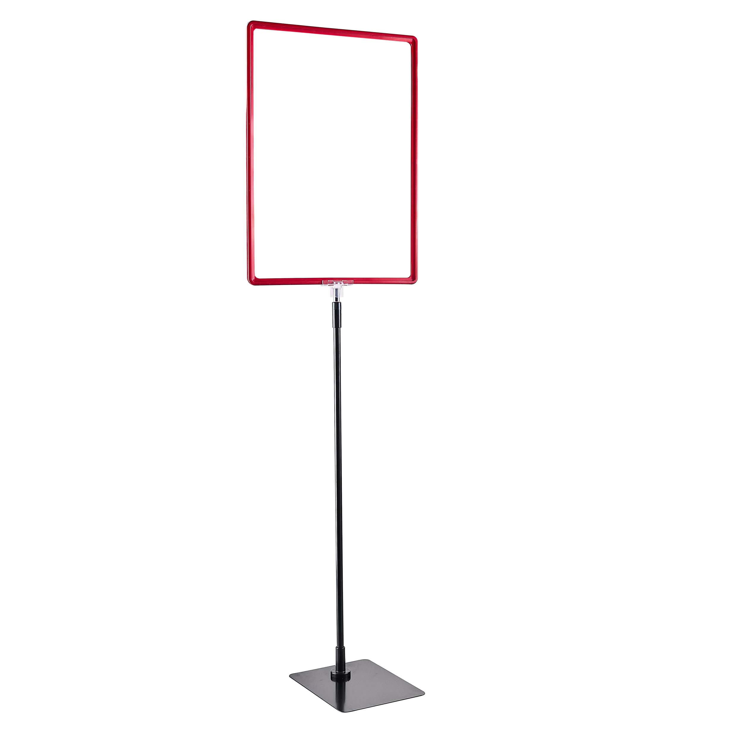 Plakatrahmen mit Standfuß und Halterung (Set) A3 rot | Standfläche: schwarz | Aluminiumstange verstellbar von 600 - 900 mm, Kunststoff