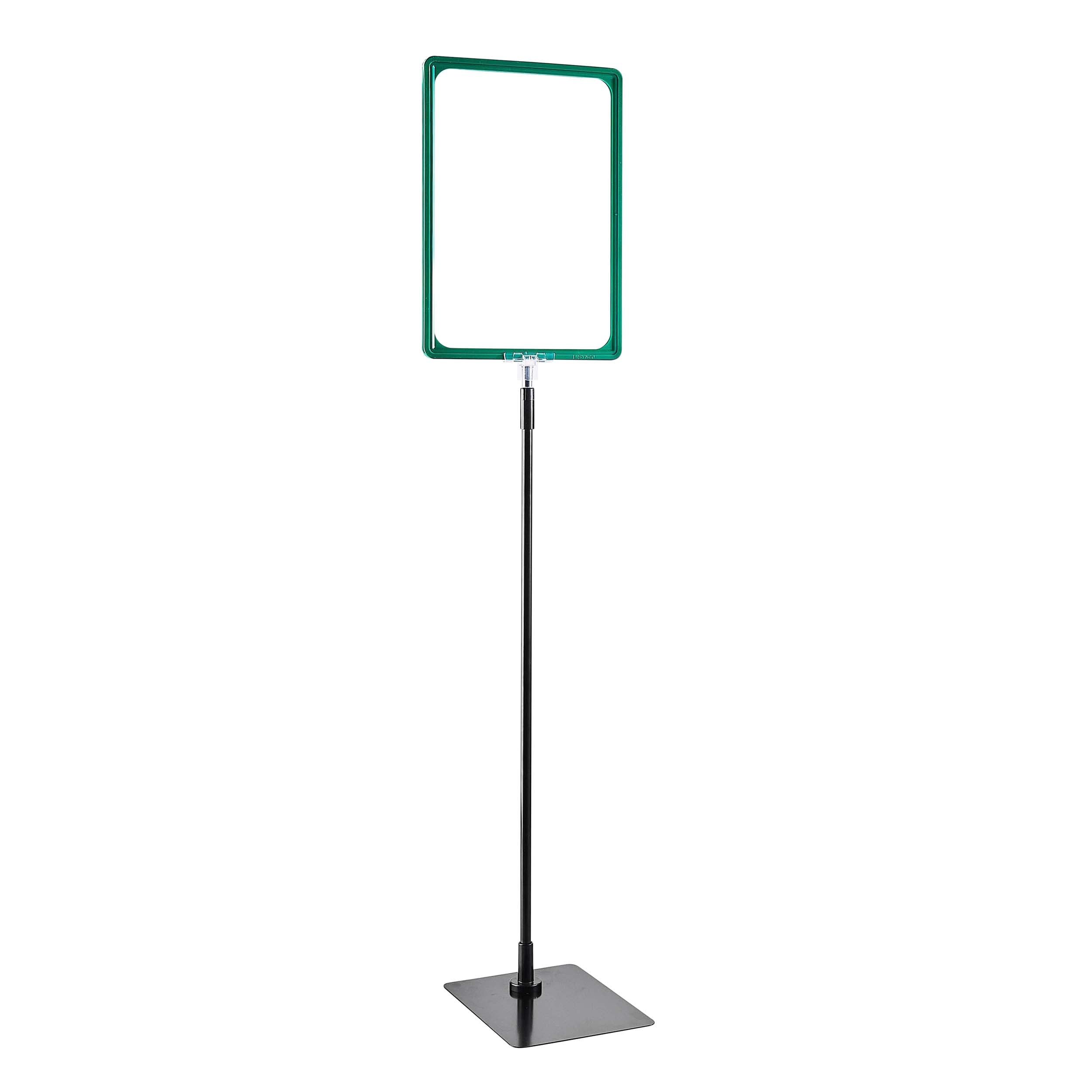 1 Set - Plakatrahmen mit Standfuß und Halterung (Set) A4 grün | Standfläche: schwarz | Aluminiumstange verstellbar von 600 - 900 mm, Kunststoff