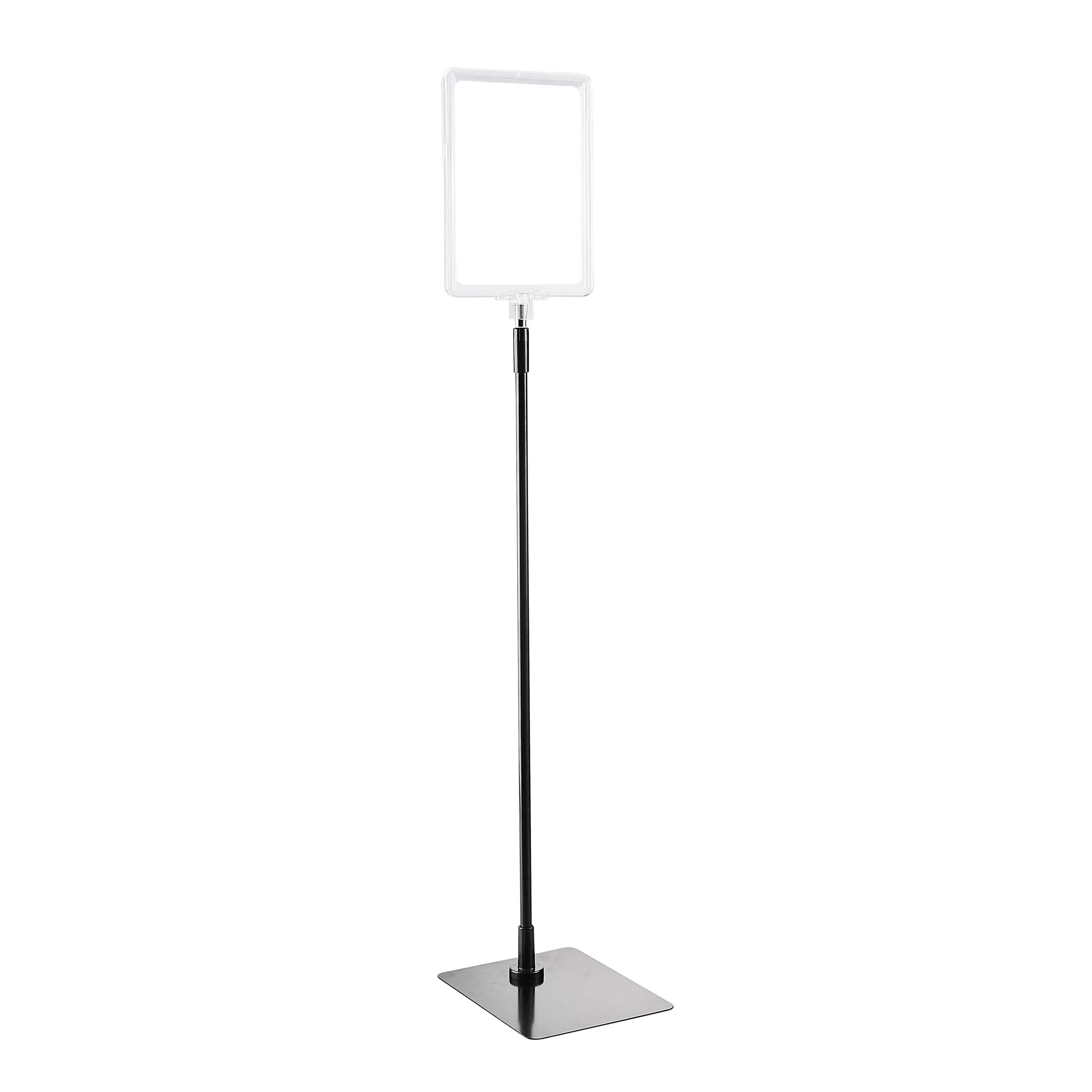 1 Set - Plakatrahmen mit Standfuß und Halterung (Set) A5 transparent | Standfläche: schwarz | Aluminiumstange verstellbar von 600 - 900 mm,