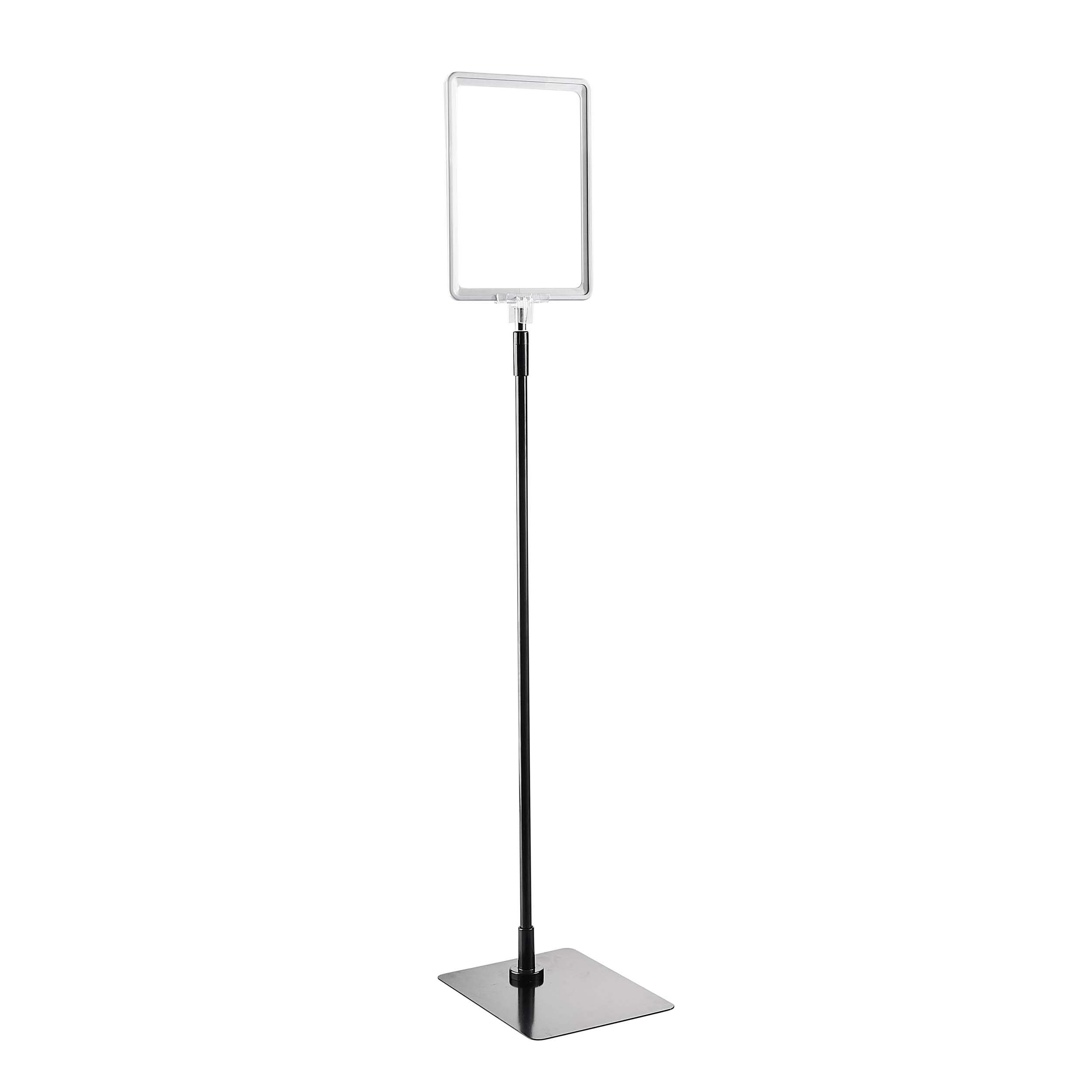 Plakatrahmen mit Standfuß und Halterung (Set) A5 grau | Standfläche: schwarz | Aluminiumstange verstellbar von 600 - 900 mm, Kunststoff