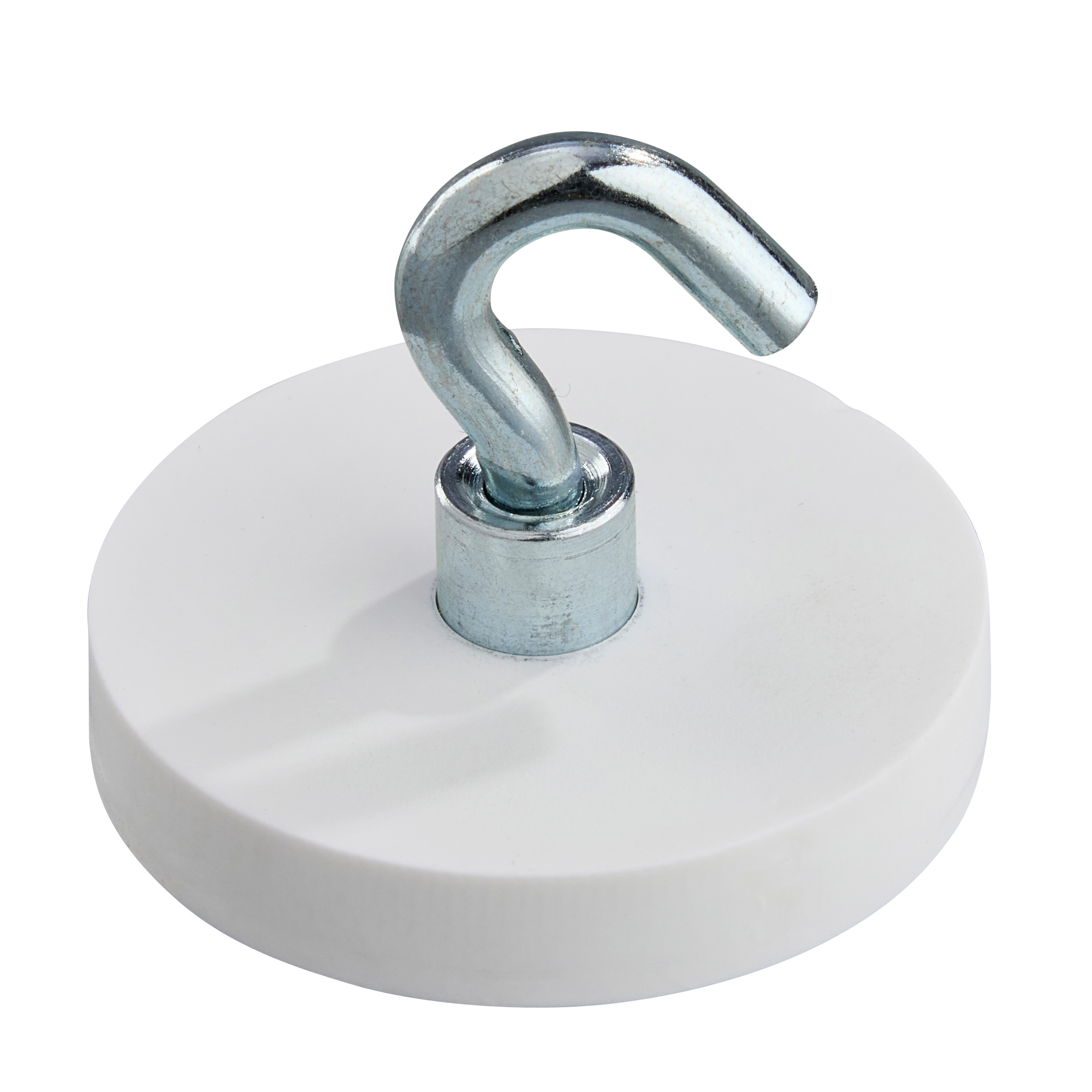 Gummierte Magnete mit Haken 31 mm | weiß, Neodym|Gummi|Stahl