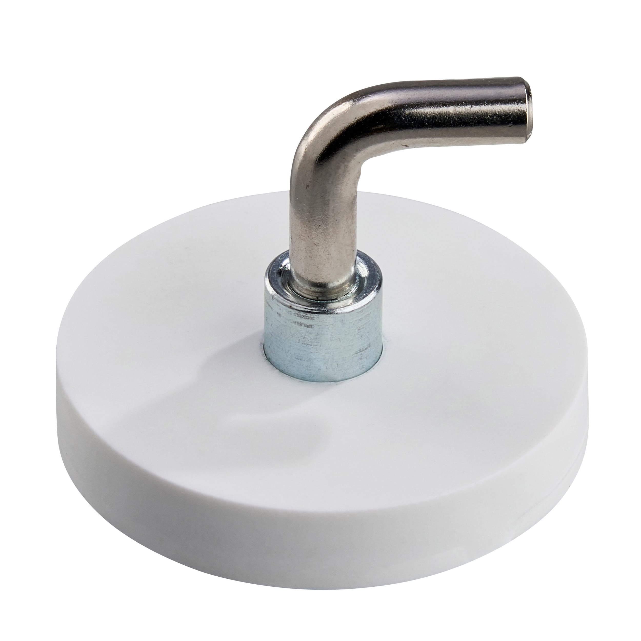 Gummierte Magnete mit Haken, L-Form 31 mm | weiß, Neodym|Gummi|Stahl