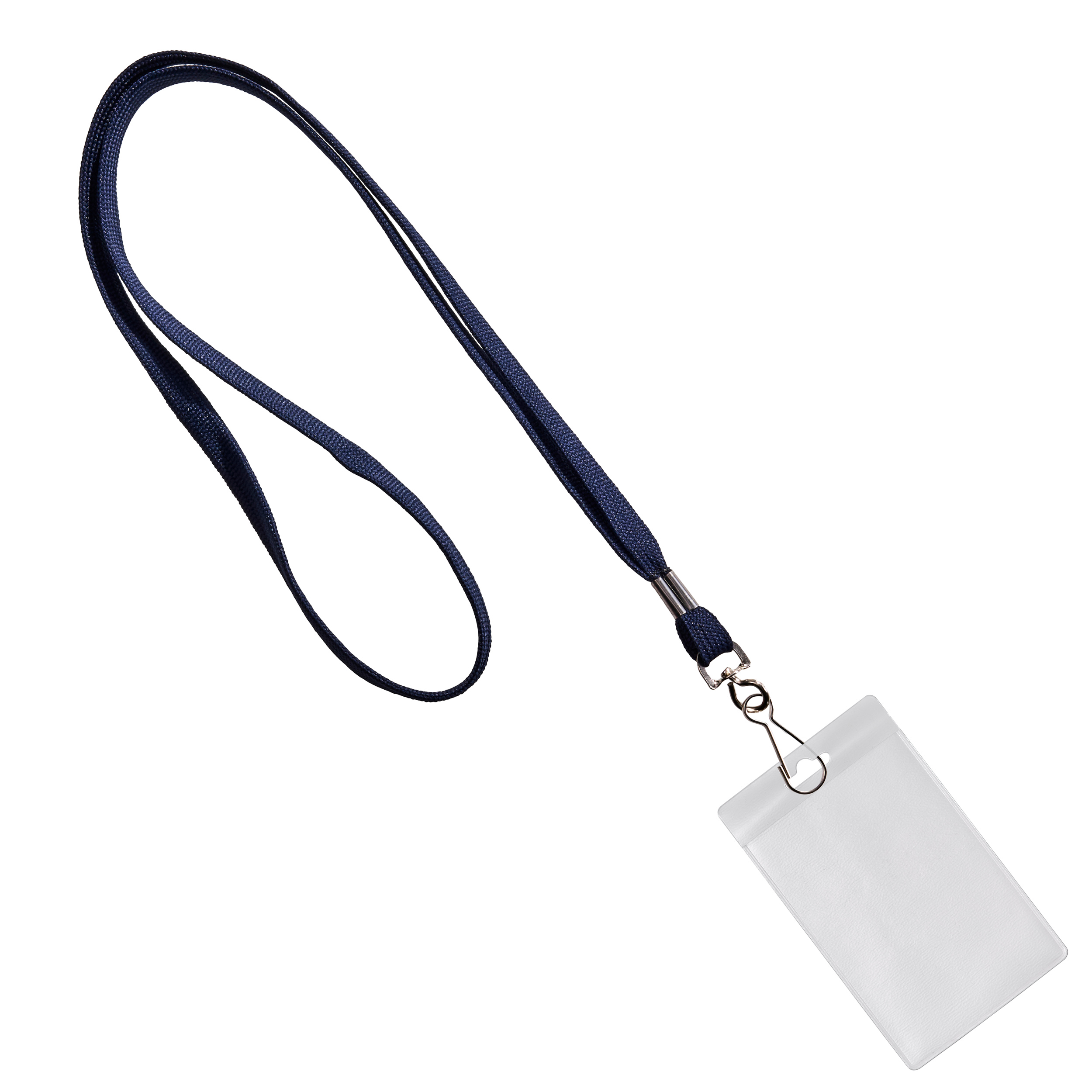 100 Set - Ausweishülle mit Band dunkelblau | 86 x 54 mm | Hochformat, Weich-PVC|Polyester