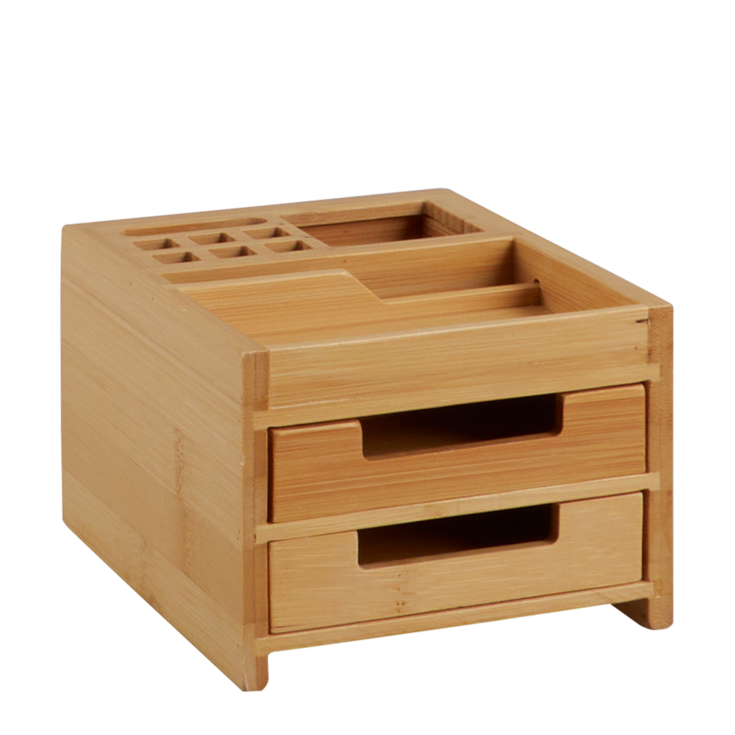 Schreibtisch Organizer Holz mit 2 Schubladen, Bambus, braun