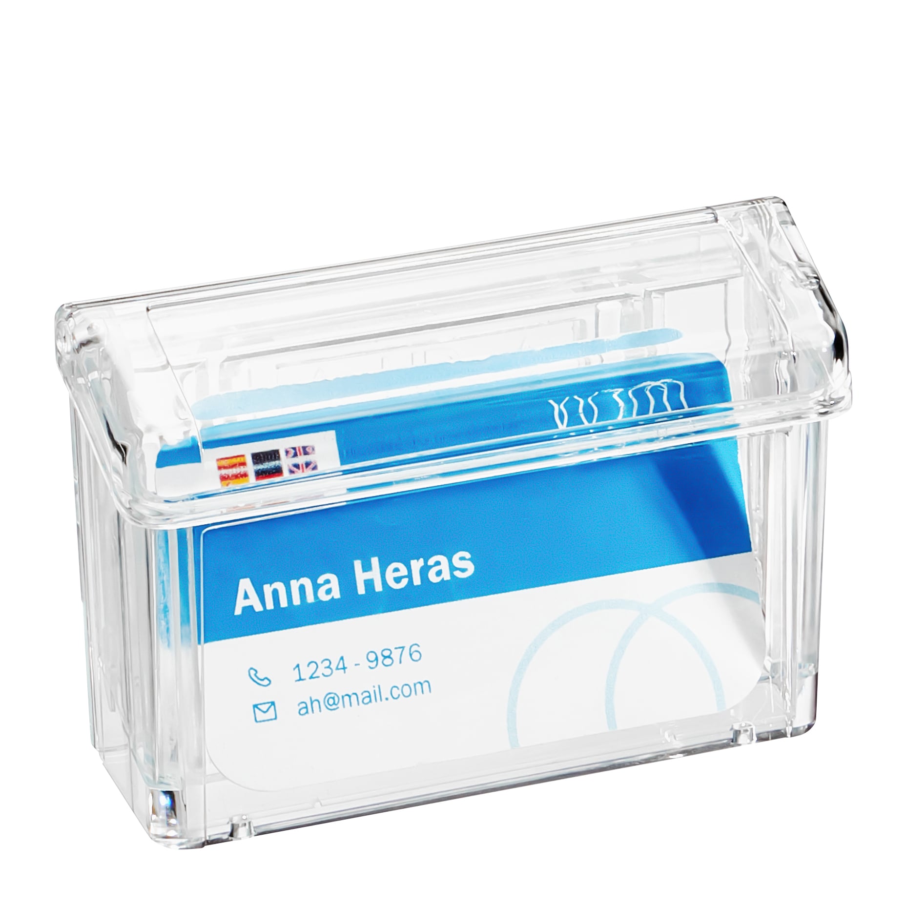 Visitenkartenhalter mit Deckel, wetterfest, PC, transparent