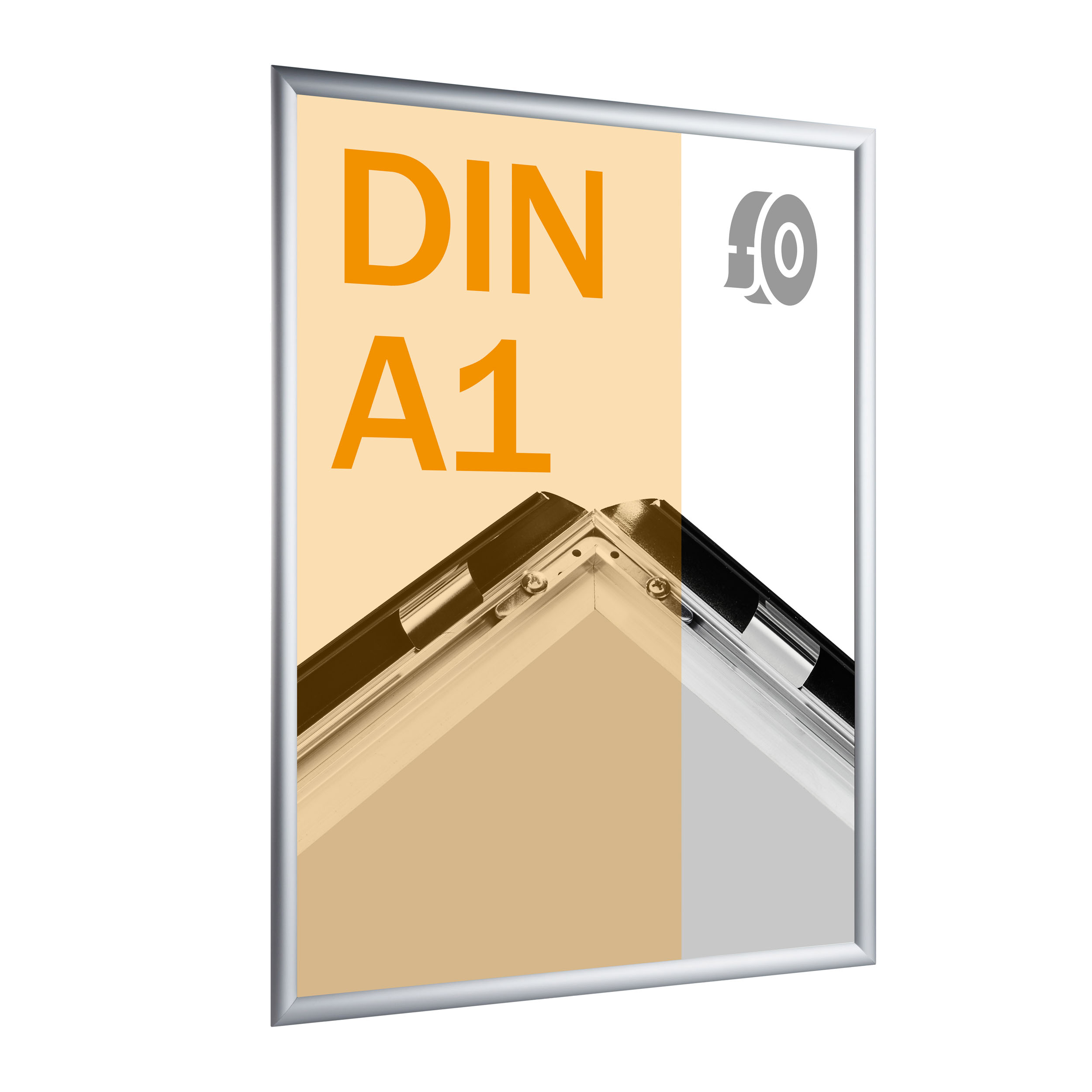 Klapprahmen für Inhalt DIN A1, selbstklebend, Aluminium silber, 25 mm Profil, Ecken auf Gehrung geschnitten