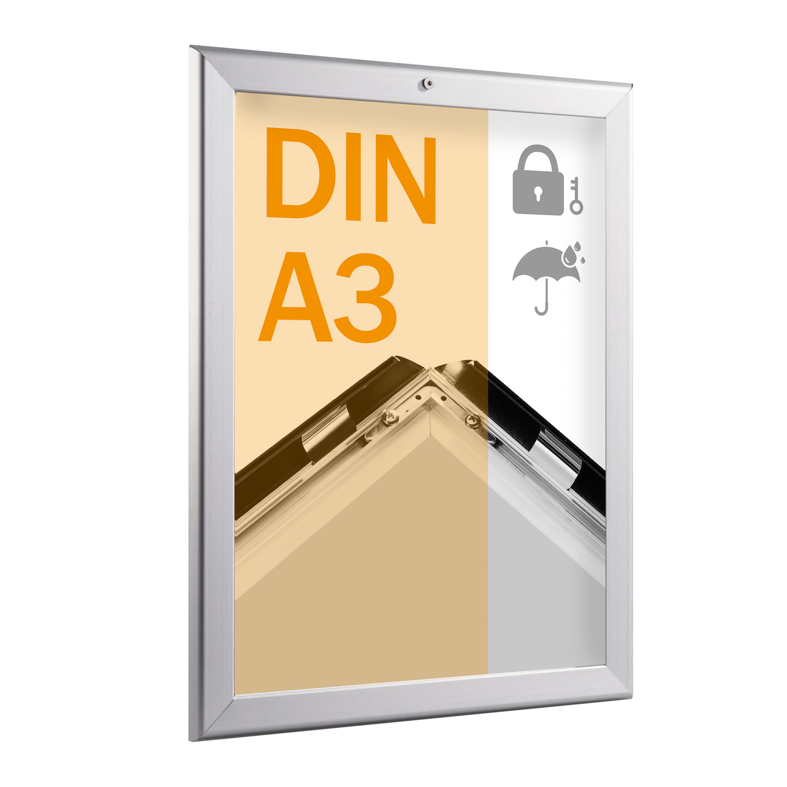 Klapprahmen A3, abschließbar, wetterfest silber, Aluminium