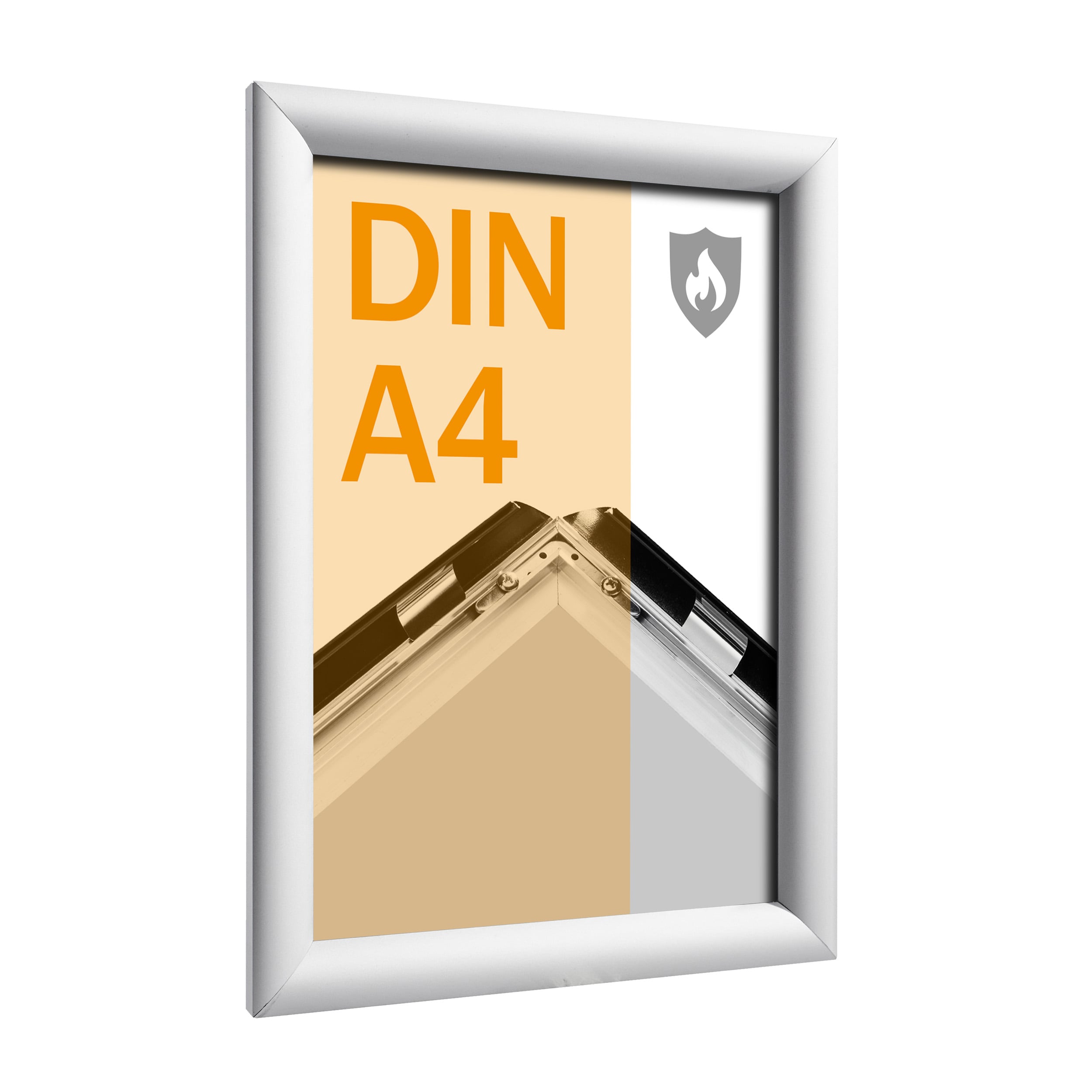 Brandschutzrahmen A4 mit B1-Zertifizierung ohne Deckblatt | silber, Aluminium