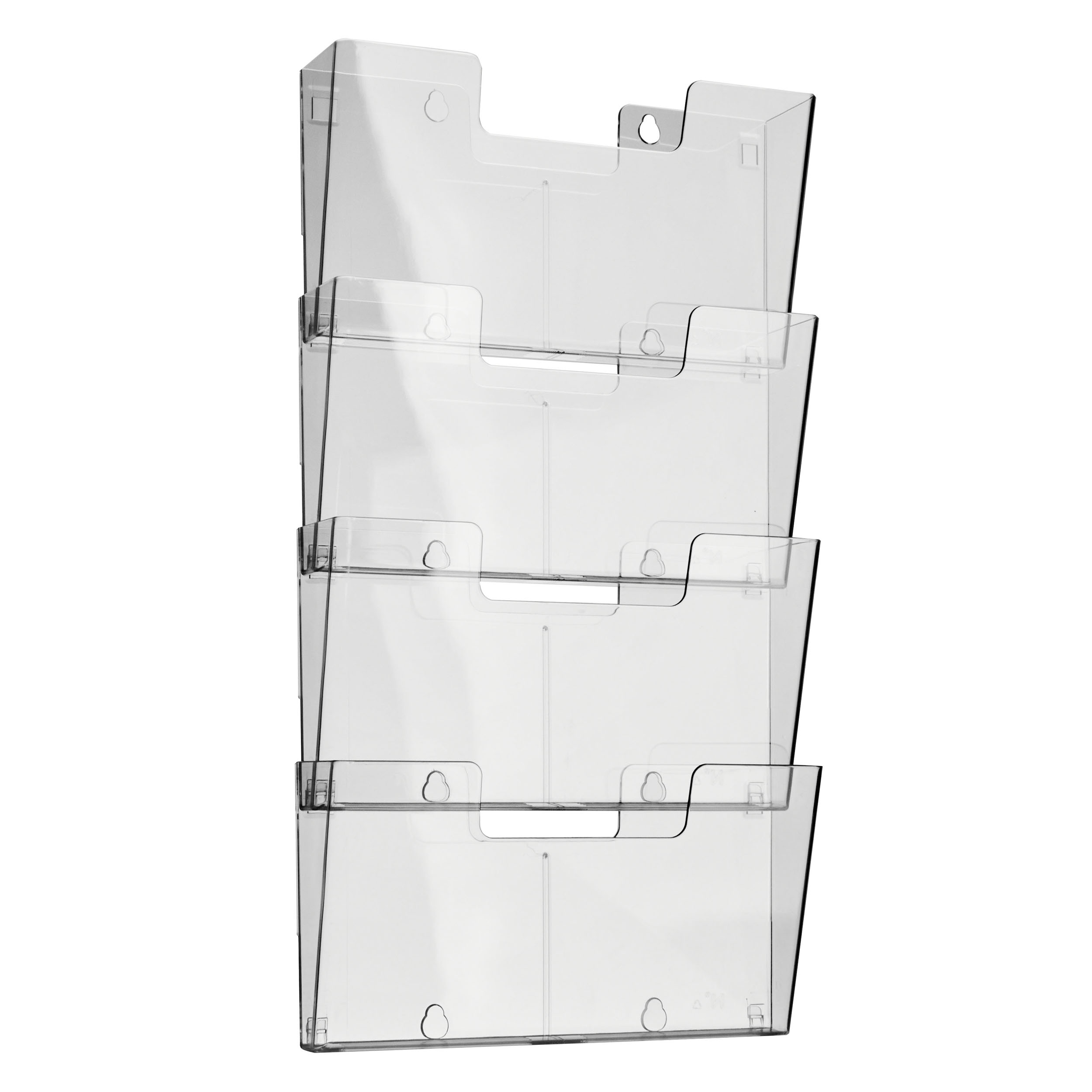1 Set - Prospekthalter Wand, A4 Querformat, 4 Fächer, transparent, PS