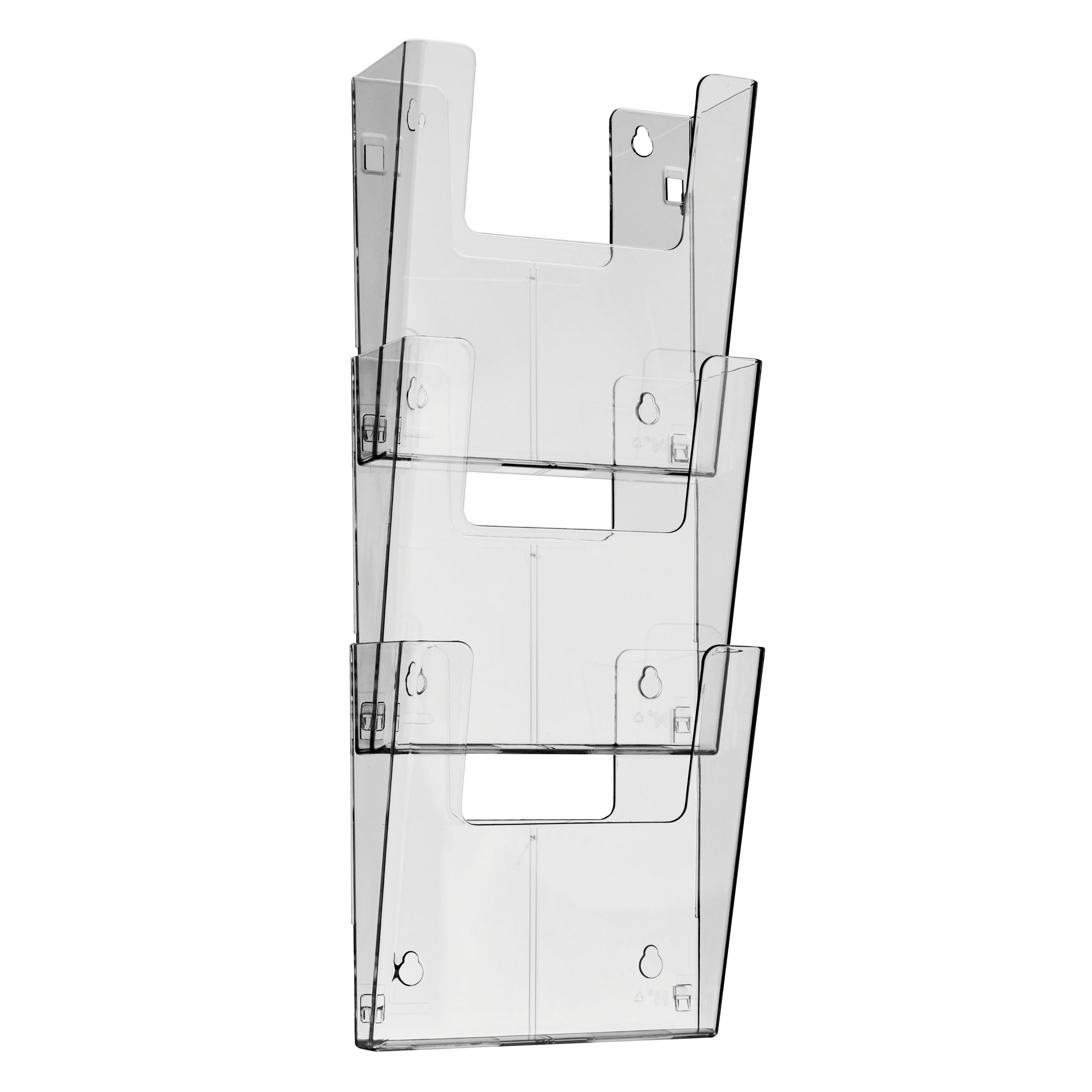 1 Set - Prospekthalter Wand, A4 Hochformat, 3 Fächer, transparent, PS