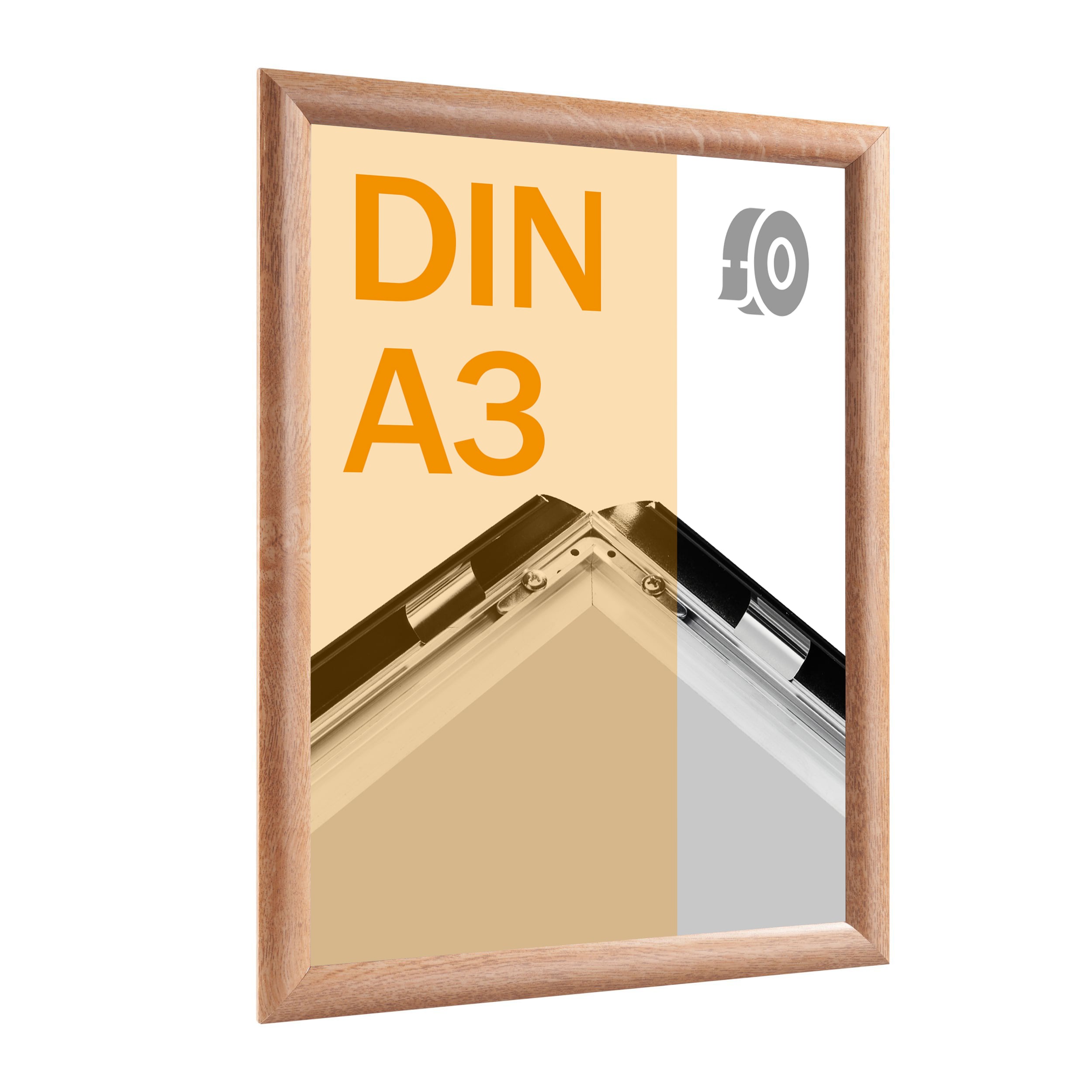 Klapprahmen A3, selbstklebend holzoptik hell | Gehrung, Aluminium