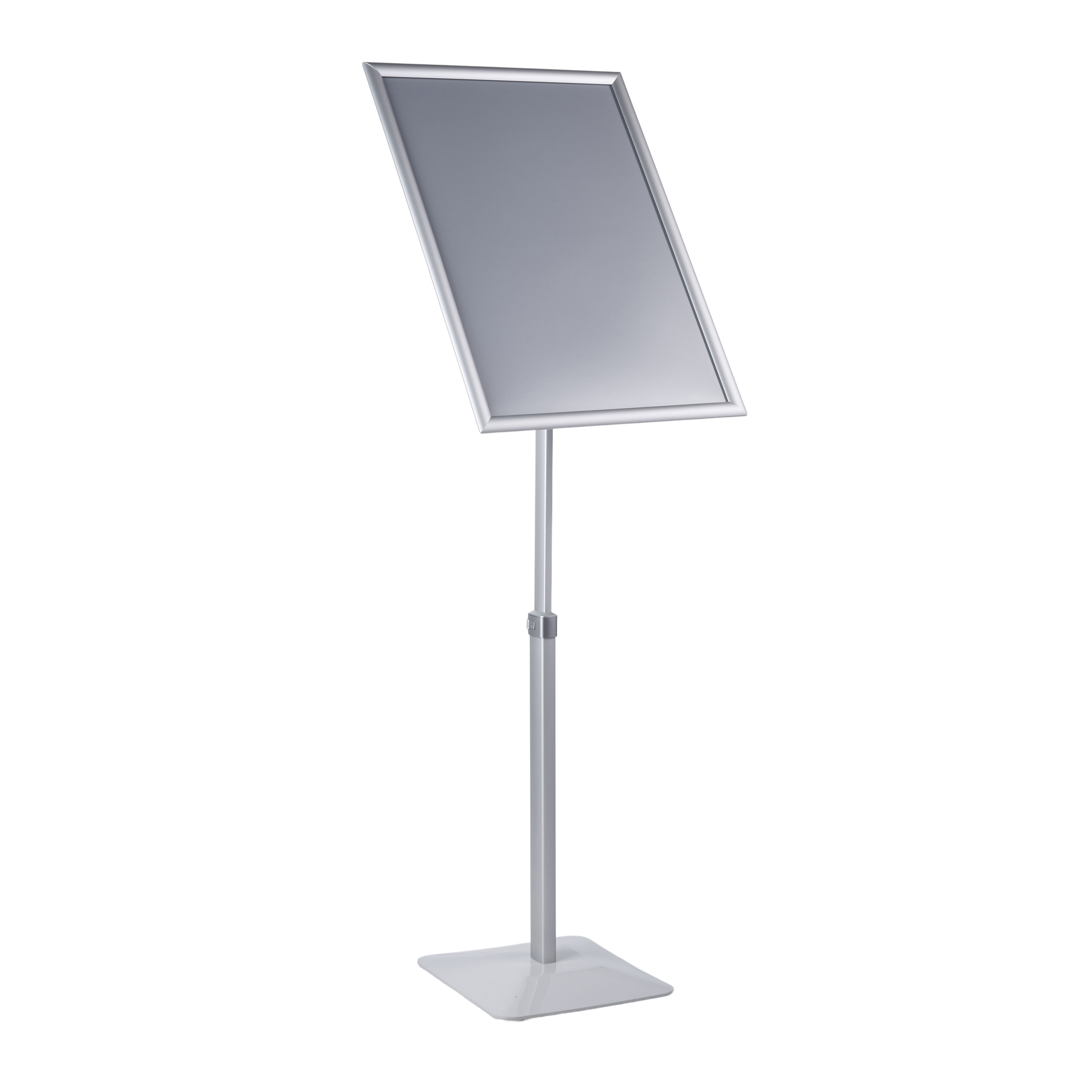 Infoständer A2 PREMIUM höhenverstellbar mit Klapprahmen silber, Aluminium|Metall|Kunststoff