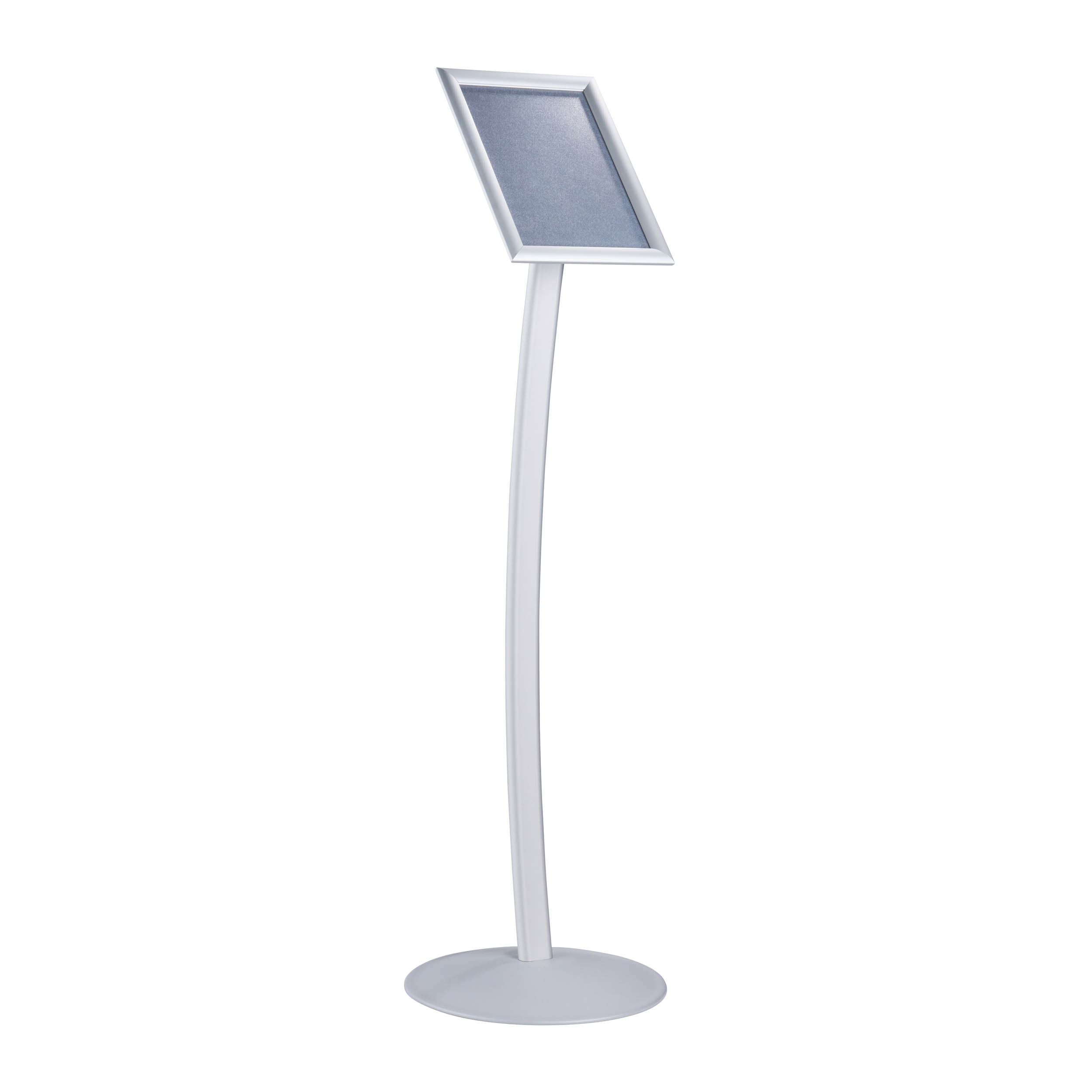 Infoständer A4 CURVED mit Klapprahmen silber, Aluminium|Stahl|Kunststoff