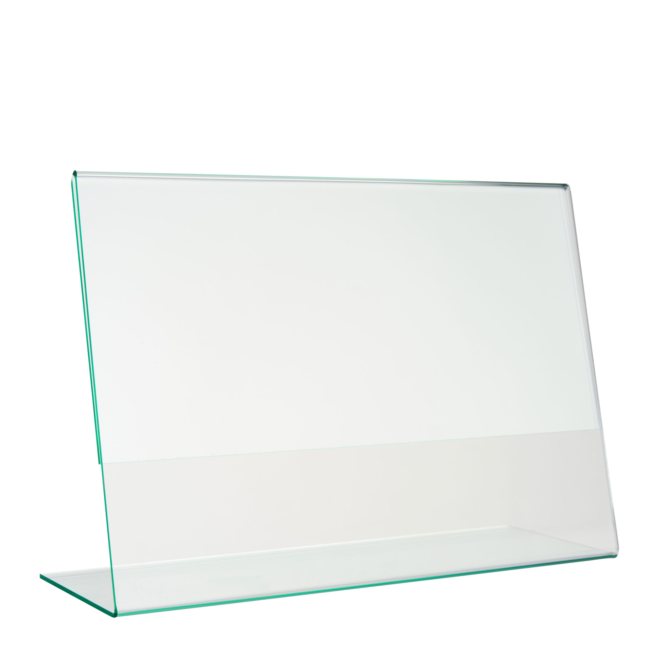 L-Aufsteller mit Glasoptik, PMMA (Acryl), transparent A5 | Querformat, Acryl (PMMA)