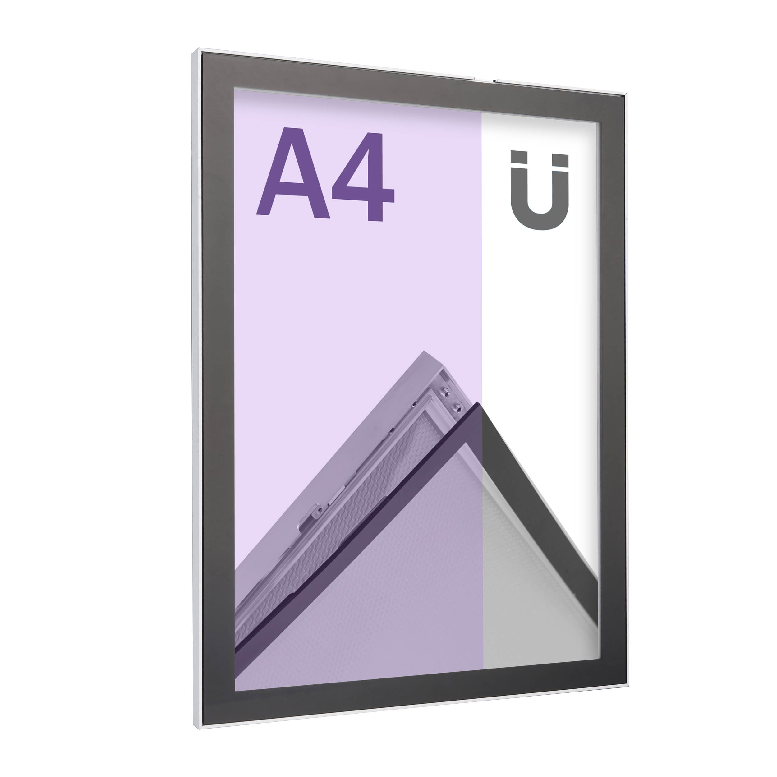 Magnet Posterrahmen, A4, Gehrung, einseitig, silber/schwarz A4 210 x 297 mm, Aluminium|Kunststoff, silber|schwarz