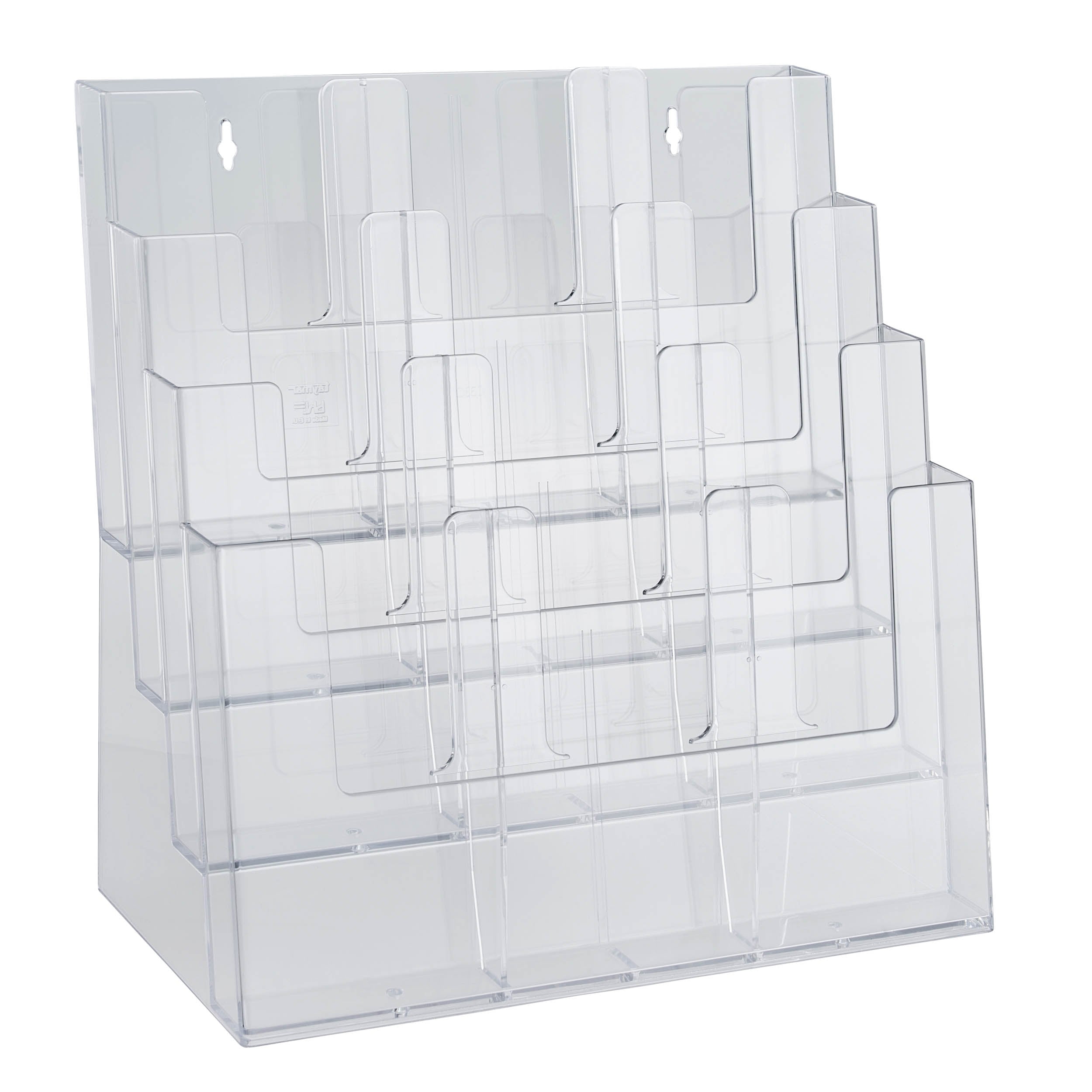 Prospekthalter Multi, Polystyrol, hoch, Taymar A4 + A5 + 1/3 A4, PS, transparent