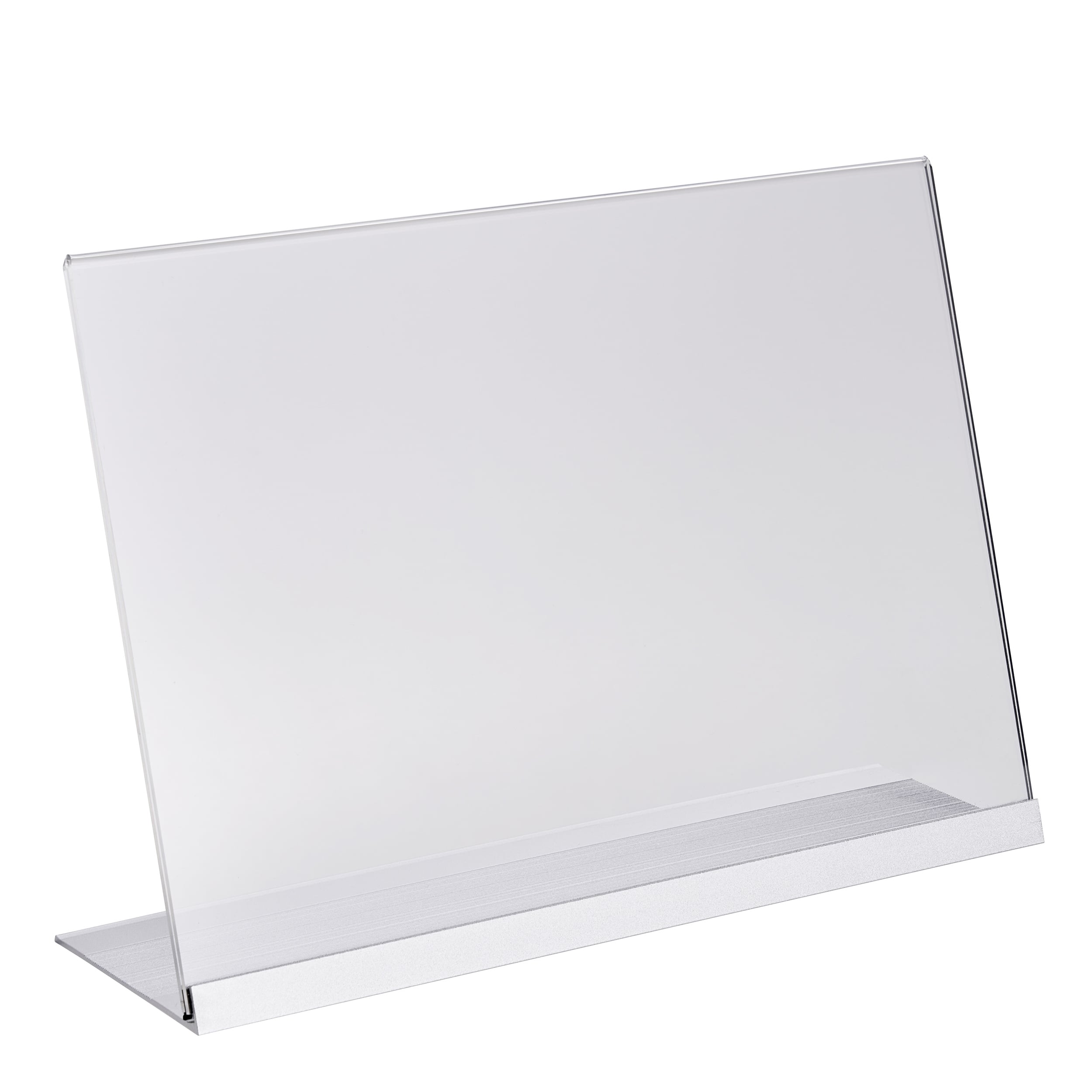 L-Aufsteller Acryl mit Aluminiumfuß A4 | transparent|silber, Acryl (PMMA)|Aluminium