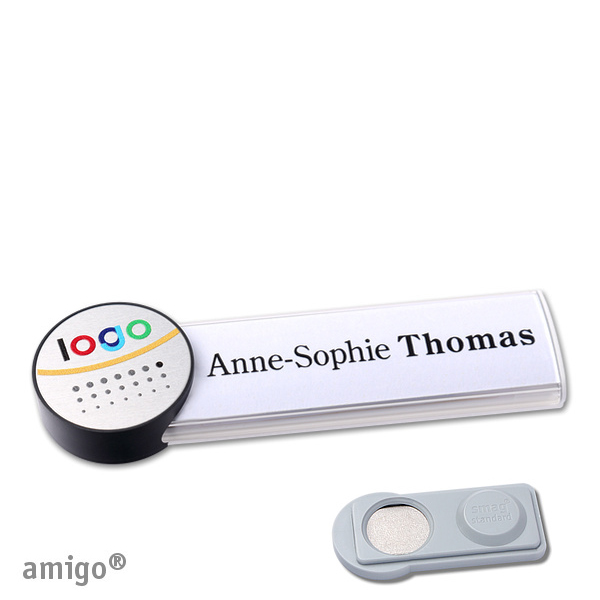 10 Namensschilder amigo alu-print Magnet weiß | smag Magnet | circle | anthrazit | silber, Metall