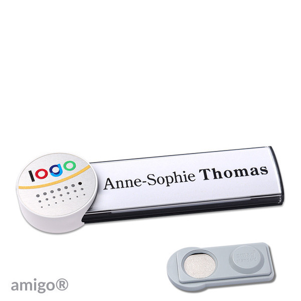 10 Namensschilder amigo alu-print Magnet anthrazit | smag Magnet | circle | weiß | silber, Metall