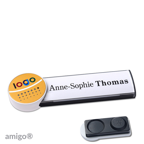 10 Namensschilder amigo alu-print Magnet anthrazit | smag Magnet, extra stark | circle | weiß | gold, Metall