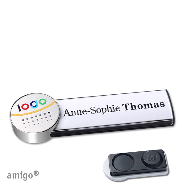 10 Namensschilder amigo alu-print Magnet anthrazit | smag Magnet, extra stark | circle | chrom | silber, Metall