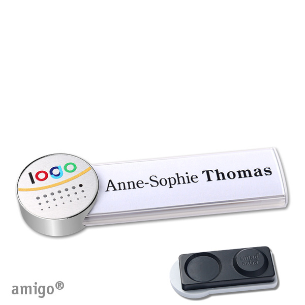 10 Namensschilder amigo alu-print Magnet weiß | smag Magnet, extra stark | circle | edelstahl | silber, Metall