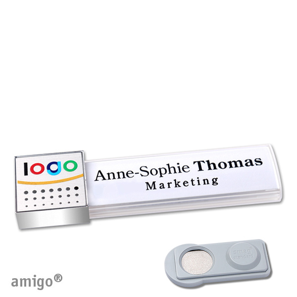 10 Namensschilder amigo alu-print Magnet weiß | smag Magnet | square | chrom | silber, Metall
