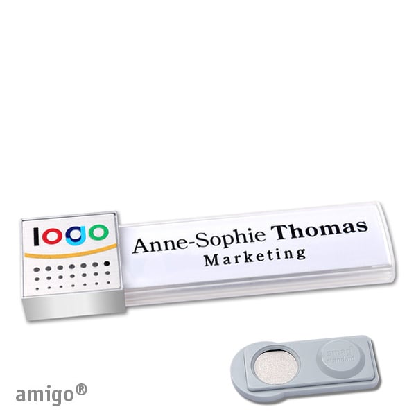 10 Namensschilder amigo alu-print Magnet weiß | smag Magnet | square | edelstahl | silber, Metall